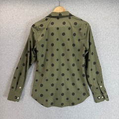 Dover Saddlery Button Front Riding Shirt Olive Green Polka Dot Equestrian Small