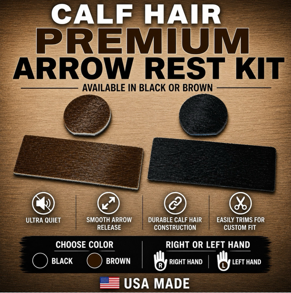 2 PC Brown CALF HAIR ARROW SHELF REST & ROUND PLATE KIT Recurve Longbow USA MADE