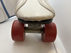 Vintage Derby Fireball Quad Roller Skates Size 5 Made Philippines White Red Blue