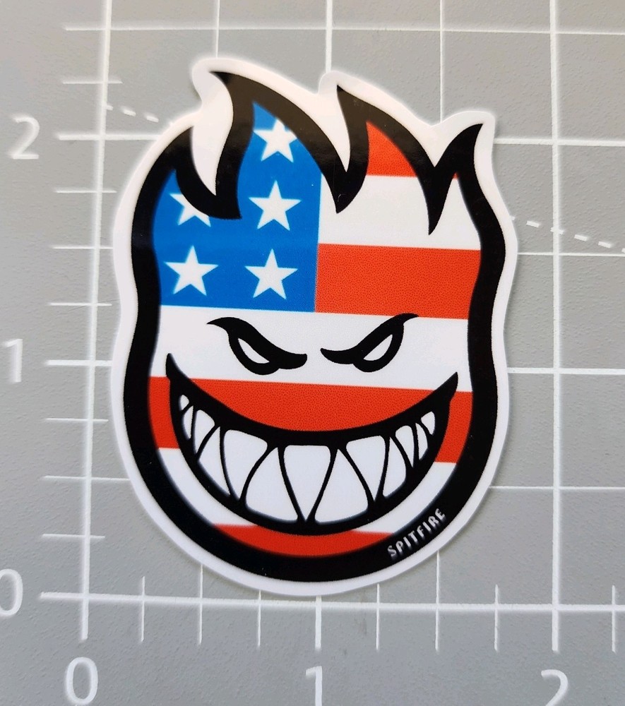 Spitfire Logo ~ 2″ Vinyl Sticker Decal ~ Skate Board Wheels ~ Bighead USA Flag