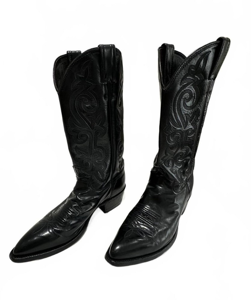 Vintage 90’s Justin 1434 Black Leather Cowboy Boots Made in USA Size 8.5D