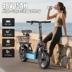 Adult Electric Scooter with Seat 14″ Tire 48V 15AH 25MPH 45Miles1500W Peak Motor