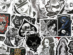 15 Random Gothic Skull Black and White Cool Laptop Stickers Dark Tattoo Goth
