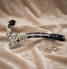 Luxury Crystal Horse Browband Black Leather Multicolor Rhinestone