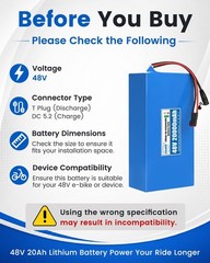 48V 20Ah Lithium Battery Pack Rechargeable for 48V Electric Bicycle System