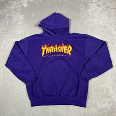 Thrasher Magazine Hoodie Mens M Purple Flames Logo Skateboard Hooded Sweatshirt