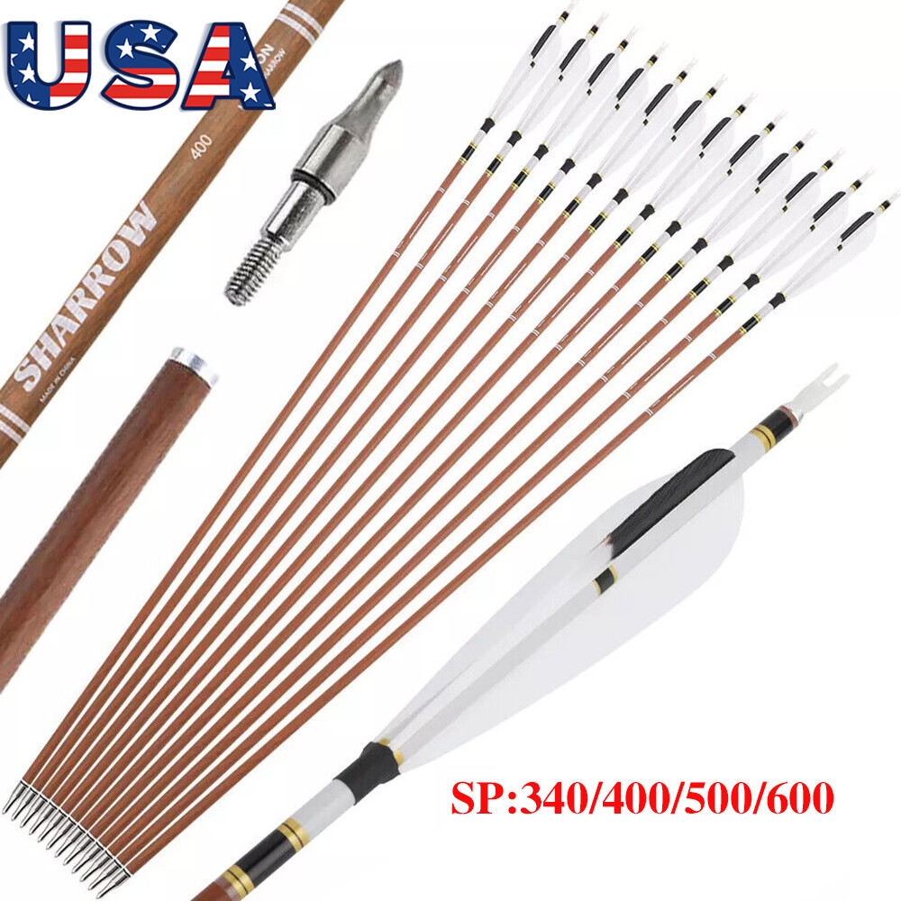 12X 31″Archery Pure Carbon Arrows Natural Feather SP340 400 500 600 Bow Hunting