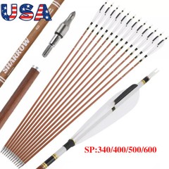 12X 31″Archery Pure Carbon Arrows Natural Feather SP340 400 500 600 Bow Hunting