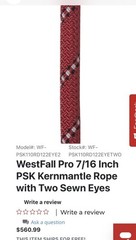 Westfall Pro 7/16 Inch PSK Kernmantle Rope 7/16 X 120 Meters (400 Ft) Red