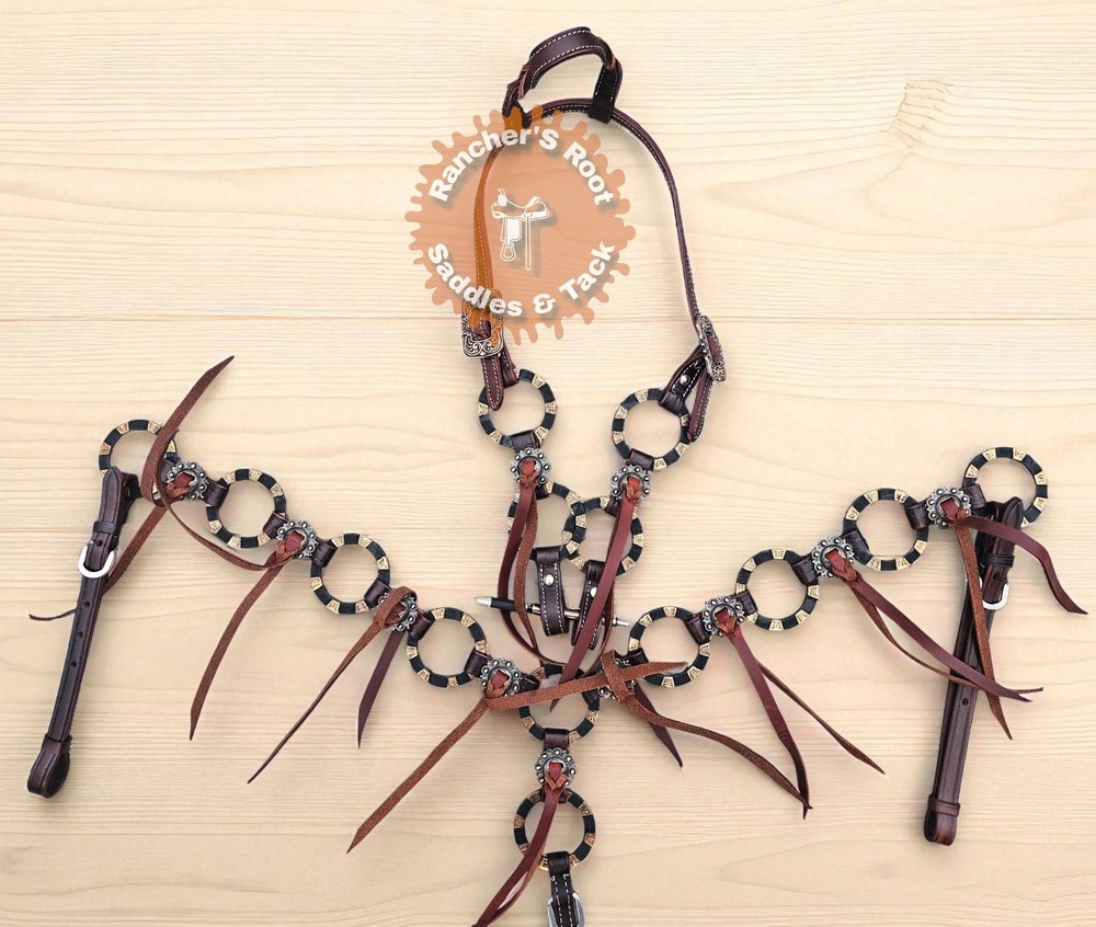 Western Leather Tack Set For Horse | German Silver Ring Tack Set With Fringe