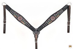 Western Headstall and Breast Collar Set HILASON Tooled Leather Horse Bridle Tack