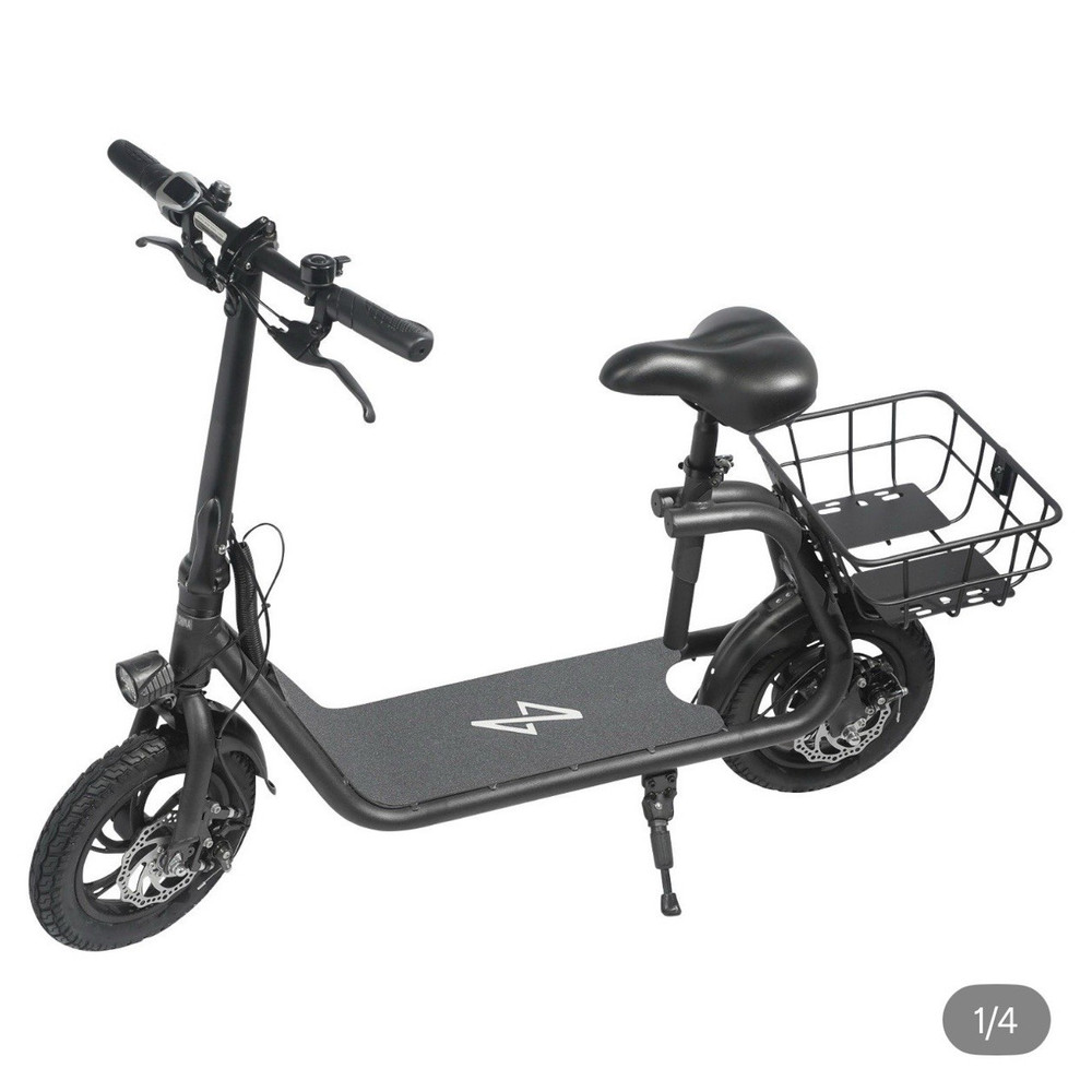 Phantomgogo R1 Seated Electric Scooter 450W Black Folding Basket Front LED