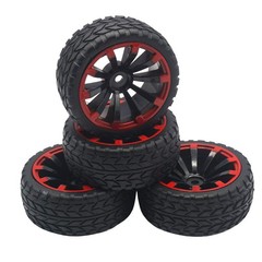 4Pack ShareGoo OD 2.55″ 12mm Hex Wheel Rims & Rubber Tires 2.55 Inches, Red
