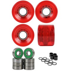 Longboard Wheels 60mm x 44mm 83A Clear Red 4-Pack with Abec 7 Bearings, Spacers