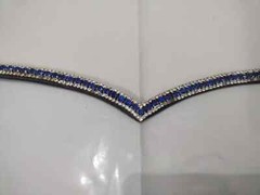 Navy Blue & White Leather Three Row Crystal Brow-Band For Horse bridle.