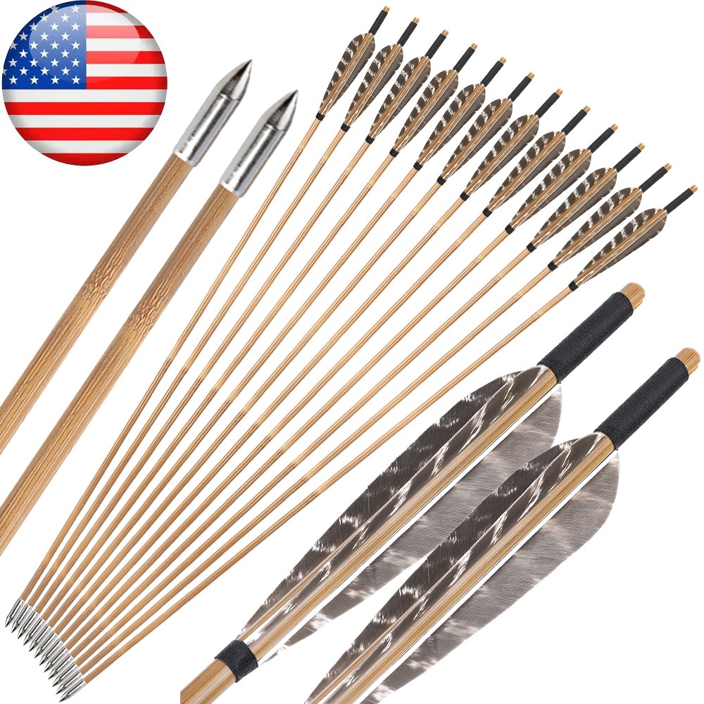 12X 33″ Archery Bamboo Arrows 5″ Feather Traditional Longbow Recurve Bow Hunting