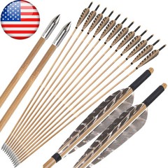 12X 33″ Archery Bamboo Arrows 5″ Feather Traditional Longbow Recurve Bow Hunting