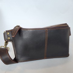 Genuine Leather Fanny Back Brown Unisex Dark Brown Adjustable Stitching
