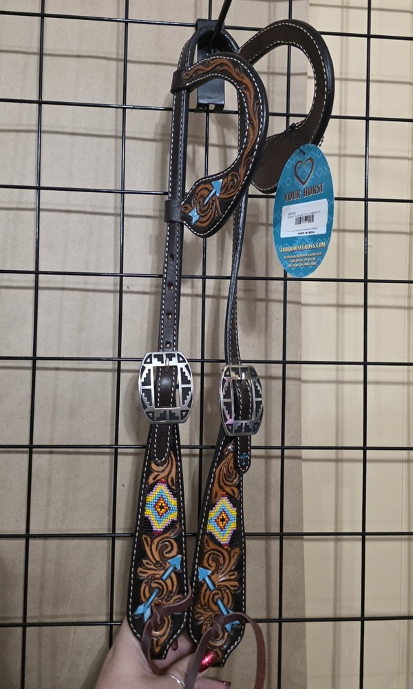 BRAND NEW Weaver Turquoise Cross Collection Navajo Arrow Double Ear Headstall