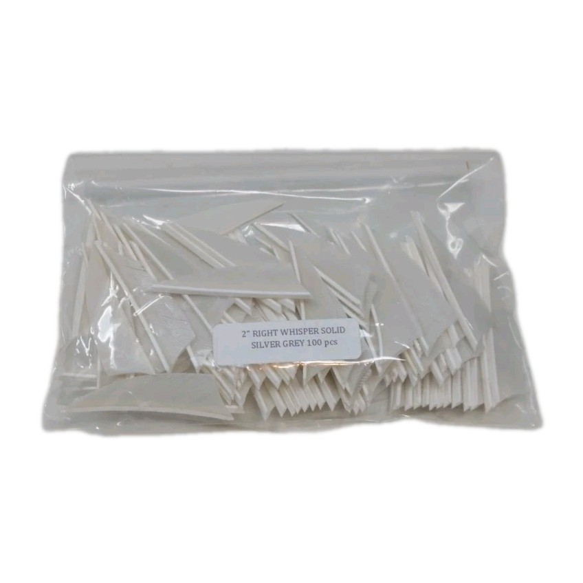 100 Pack Bullseye Feathers 2″ Right Wing: Shield Whisper Solid Silver Gray