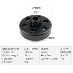 Centrifugal Clutch 3/4 in Bore 12 Tooth with 35 Chain For Go Kart Mini Bike ATV