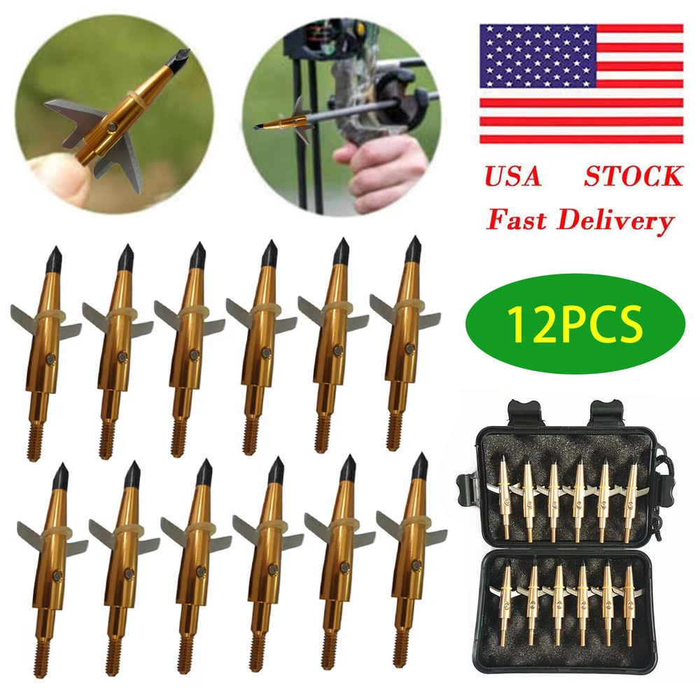 12Pcs Golden Swhacker Broadheads 100 Grain 1.75″ Cut Compound Bow Crossbow Tips