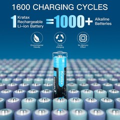 Kratax Rechargeable Lithium AA Batteries 8 Pack 1.5v 3500mWh li-ion Rechargea…