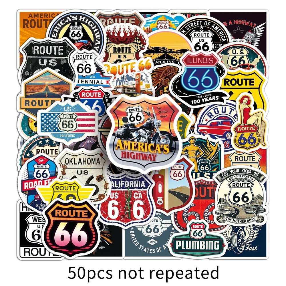 Mix 10/50 PC US American Route 66 Graffiti Luggage Notebook Sticker-No Duplicate