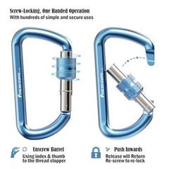 3inches Screw Locking Carabiners, Strong Tensile Strength Blue 2pc