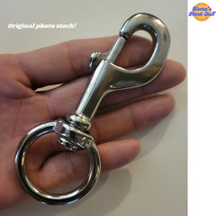 5″ T316 Stainless Steel Bolt action snap hook with 1 1/4″ round swivel eye clip