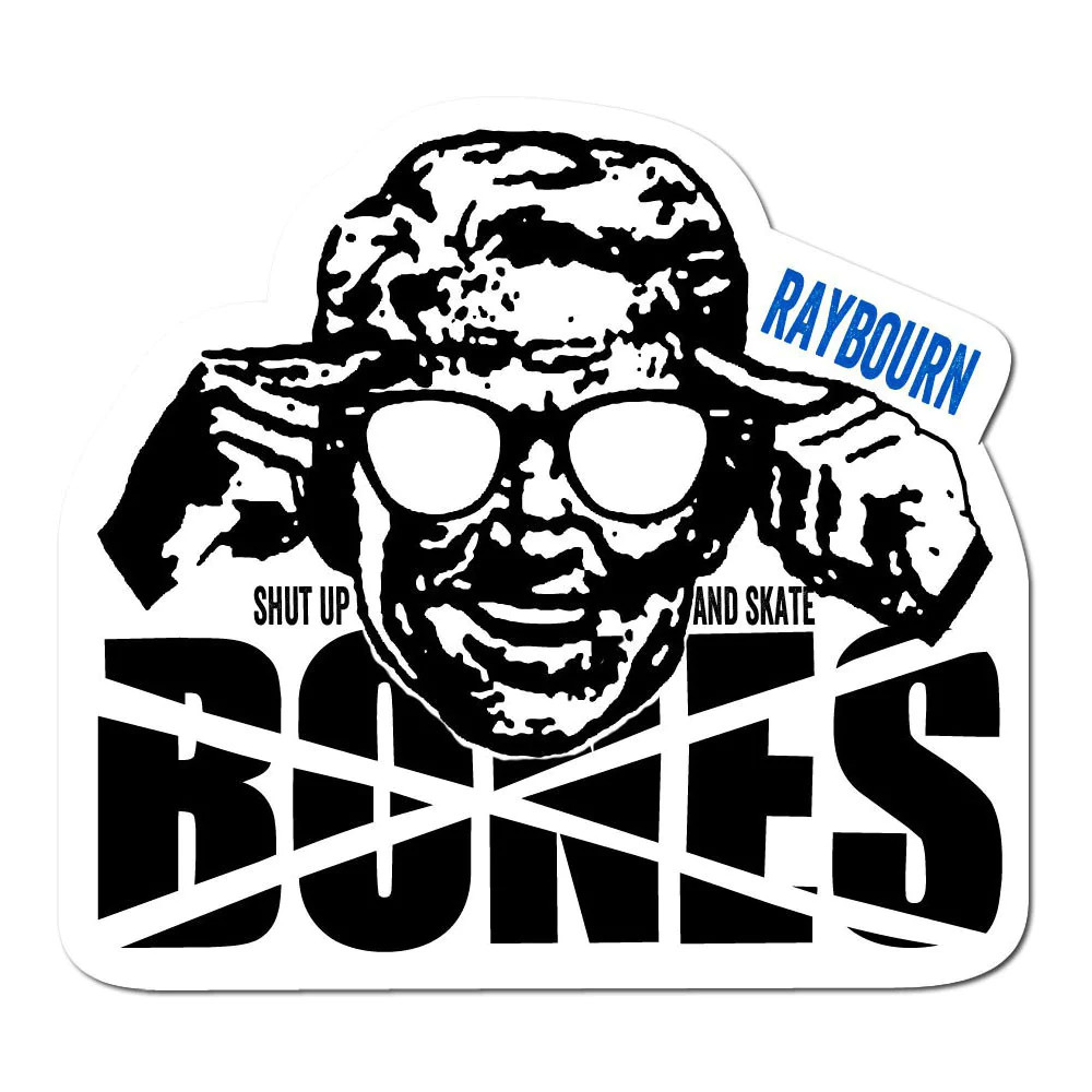 Powell Bones RAYBOURN Skateboard Sticker Black/White 3 inches