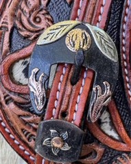 Adult Size Tooled Top Grain Leather Hair On Cowhide Western PAIR Spur Straps