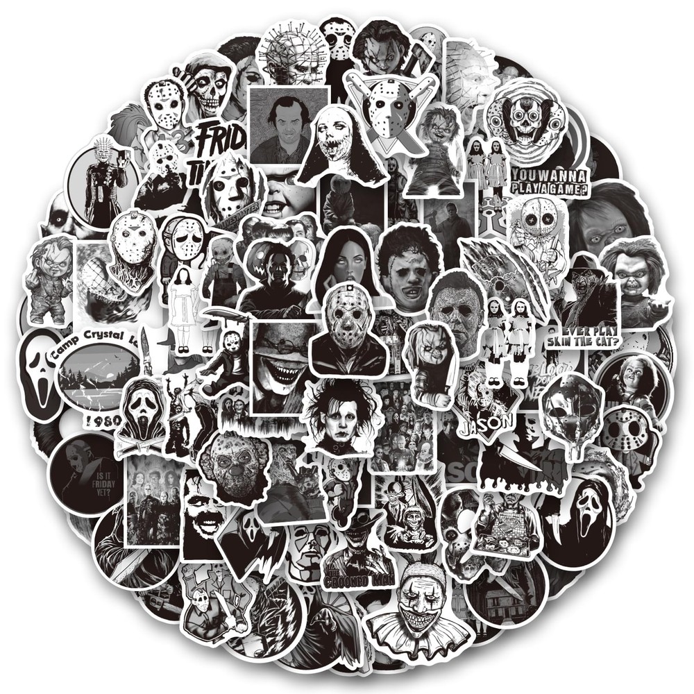 200 PCS Horror Black Stickers and Decals,Horror Movie Sticker for Water Bottl…