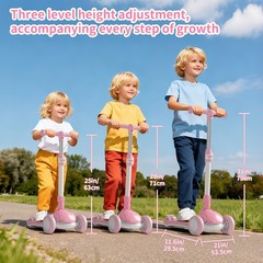 Commugo Kids 3 Wheel Scooter for Ages 3-10 Years Girls/Boys,Toddler Scooter,Pink