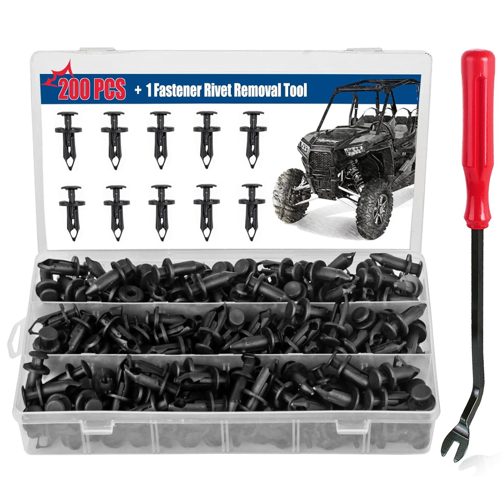 200Pcs Polaris Push Pins, UTV Nylon Clips & Body Rivets with Tool, Compatible w