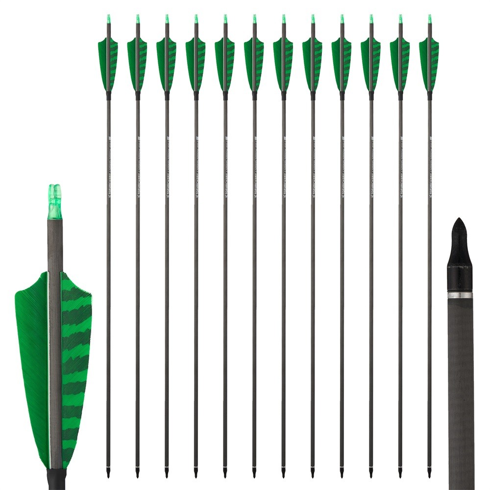 Archery Carbon Arrows Spine400 with Feather Set for Recurve/Compound Bow Hunting