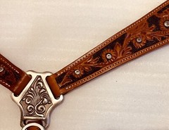 Western Breast Collar Stamped Floral Design w/Crystal Studs, Chestnut w/Black