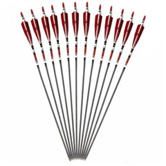 12Pcs 30″ Carbon Shaft Arrows Spine 500 OD 7.6mm True Turkey Feathers Hunting