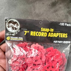 (100) Red Flat 45 RPM Record Adapters – Snap-in for 7″ Records