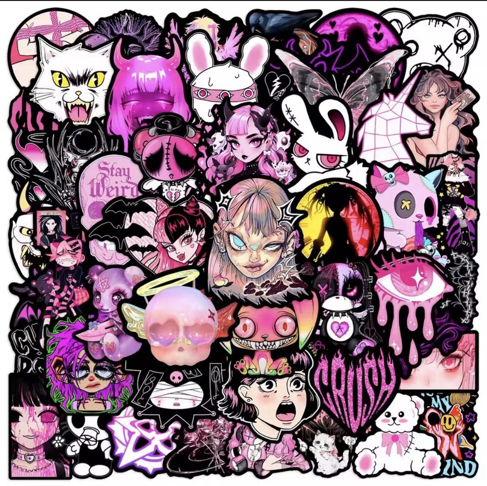 25 Piece Mix Lot 2” Pink Gothic Valentines Cat Bunny Love Stickers FREE SHIPPING