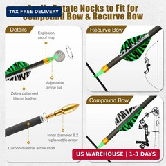 Carbon Arrows 31in for Hunting & Target Practice 350 Spine, 12 Pack with Removab