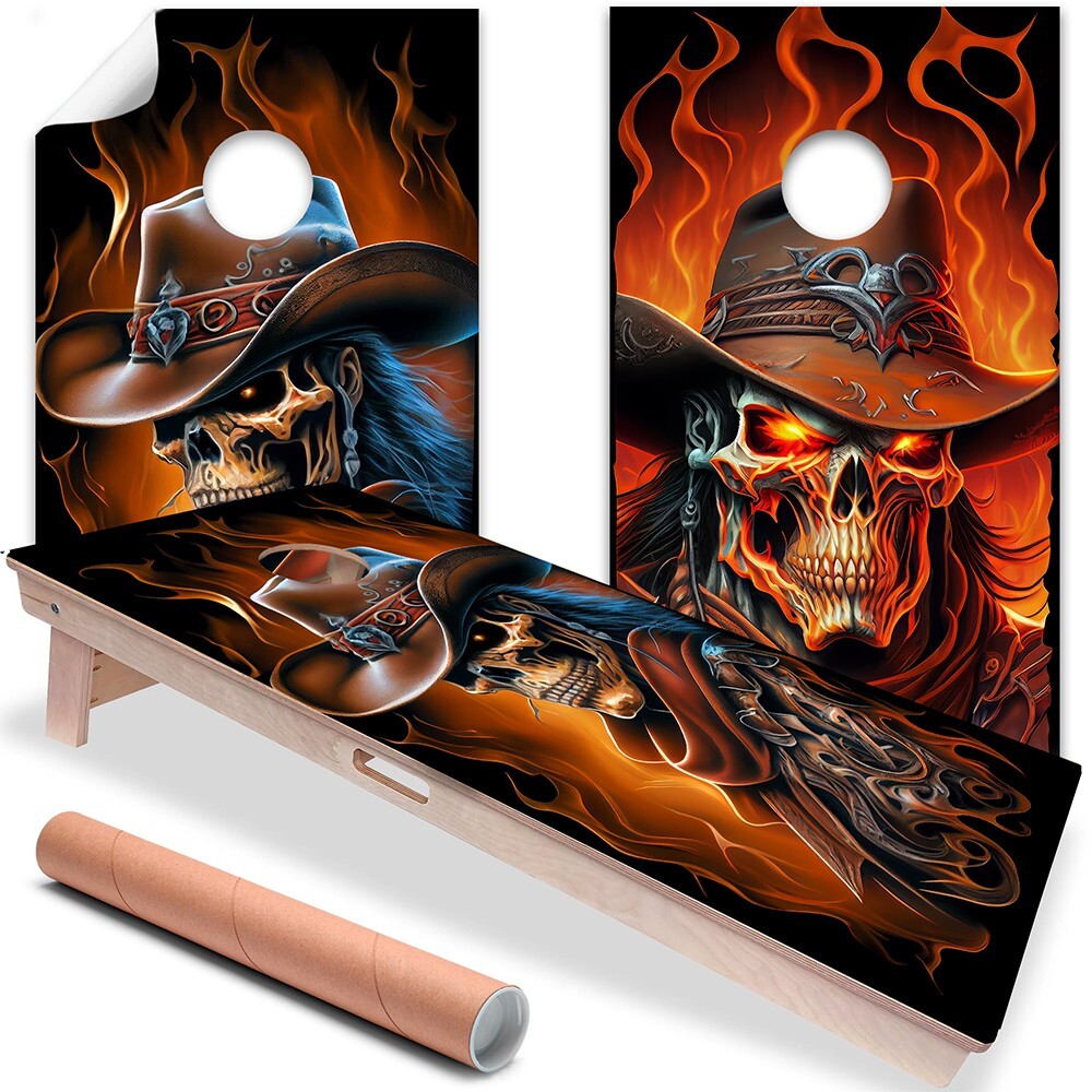 Ghost Cowboys Skull Gothic Art Cornhole Board Wraps and Decals Vinyl Sticker