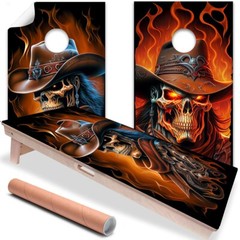Ghost Cowboys Skull Gothic Art Cornhole Board Wraps and Decals Vinyl Sticker
