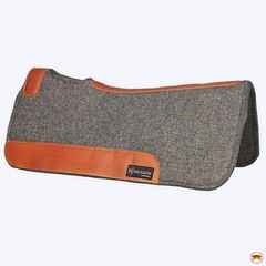 C-P849 Western Wool Felt Gel Horse Saddle Pad Grey W/ Tan Cowhide Leather
