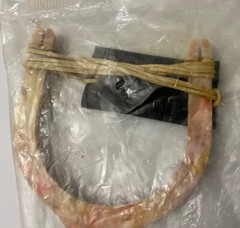Vintage Sling Shot Molded Plastic Marbled White/Pink/Black Rubber Band 1970 NOS