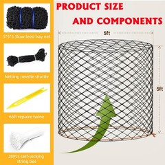 Large Round Bale Hay Net, Slow Feed Knotless Design Hay Net Feeder for Livest…