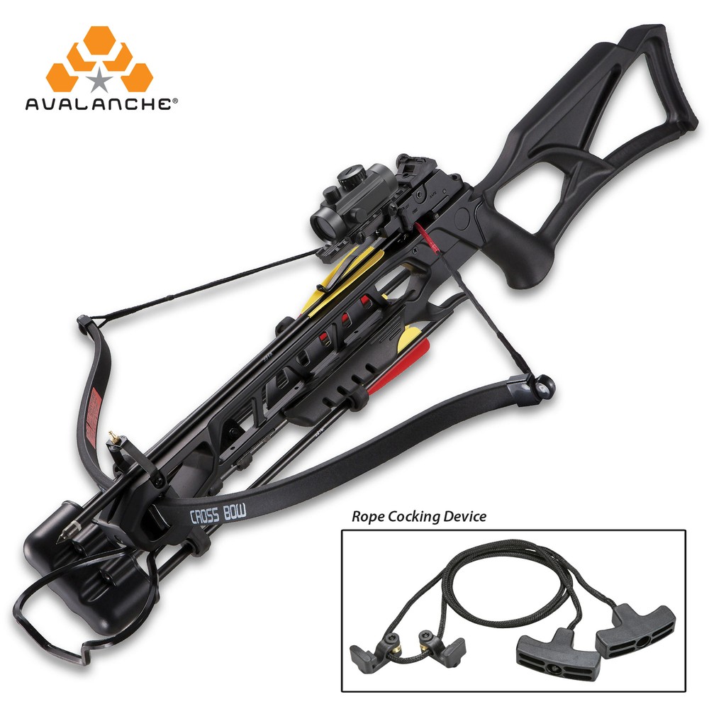 175 lb Black Hunting Crossbow Archery Bow + 4 Arrows + Stringer + Wax 150 80