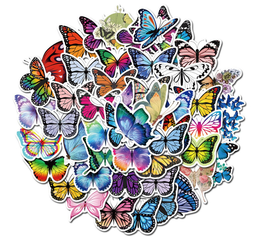 Butterfly Sticker Bomb Pack, Butterflies PVC Vinyl Decal Scrapbook, Laptop 50pcs