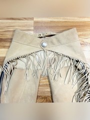 Vintage Whitman Womens Tan Suede Leather Fringe Western Chaps~27-30~USA