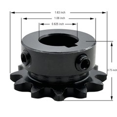 #35 Roller Chain Sprocket Type B 5/8 inch Bore 12 Tooth, Hardened Antirust